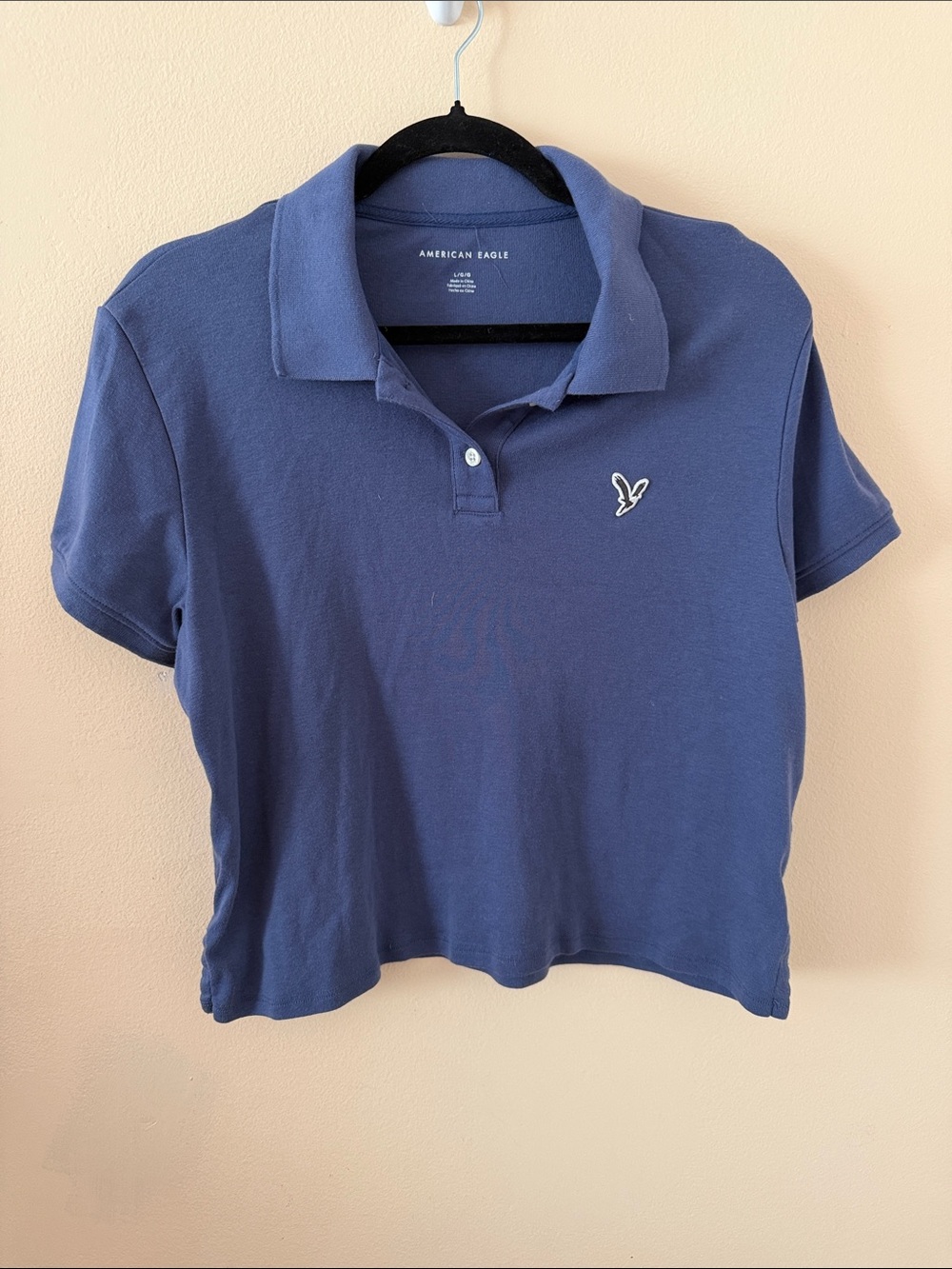 American Eagle Cropped Polo Tee in Indigo Size Womens Large